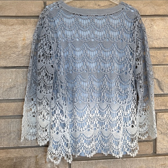 Reba Ombré Blue Crochet Lace Top - Picture 7 of 13